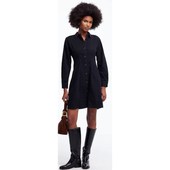 Madewell Seamed Long Sleeve Mini Washed Black Denim Dress – Women’s Size 4 – NWT - Picture 1 of 6